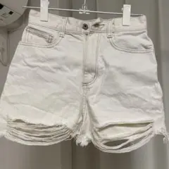 GU ダメージ デニムショートパンツ 白