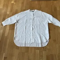 美品　ミズイロインド リネン100% バンドカラー ロングシャツ ゆったり 白のサムネイル