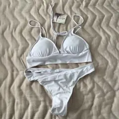 ビキニ 上下セット 水着 ブラジリアン バッククロス スイムドレス ホワイト