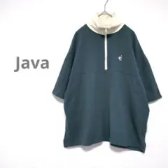 Javaジャバ ハーフジップ ポロシャツ M グリーン オーバーサイズ ゆるだぼ
