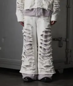 GRANCY / スウェットドッキングデザインダメージ バギーデニムパンツ S