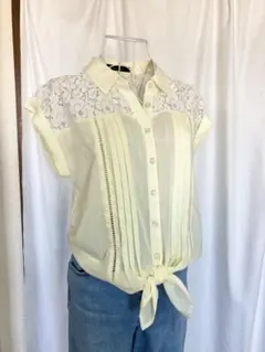 PAGEBOY 極美品　イエロー　シアーブラウス　レース切り替え　半袖のサムネイル