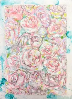 原画『花咲く夜の話』キャンバス(F4号) フクロウ 月 花 一点もの 送料