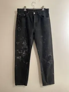 Levi’s ペンキ ペイント ブラック ストレートデニムパンツ