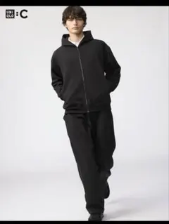 UNIQLO C スウェットワイドパンツ 丈長め ブラック S