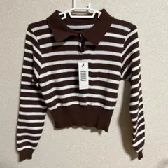 WEGO ボーダーニットポロシャツ　ブラウン