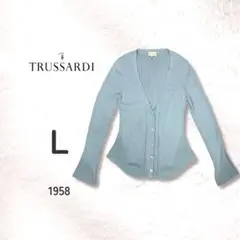 TRUSSARDI トラサルディ カーディガン 40 水色 貝ボタン 秋冬のサムネイル