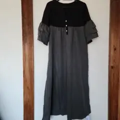 Lサイズ＊FASHION CLASSIC ボタン付きフリル袖ロングワンピース