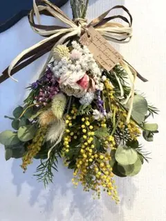 No.073 ミモザ ドライフラワー 春色ナチュラル ミニスワッグ