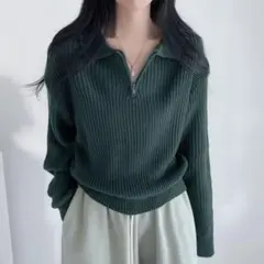 ハーフジップアップ　ニット　韓国　トップス
