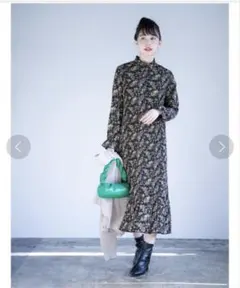 fifthマタニティ/授乳服 スタンドカラー ロングワンピース