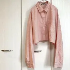 OFALO❤️オファロ✨短丈❤️ストライプ✨長袖シャツ❤️ボリューム袖✨L❤️オレンジ‼️