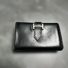 エルメス　べアン黒 レザー 名刺入れ 二つ折り式