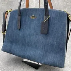 coach 2-way denim leather tote bag