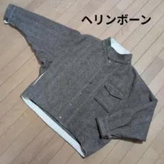 ウール調ヘリンボーン柄ドルマンスリーブボタンジャケットブルゾン男女兼用