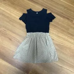 GU 110サイズ ネイビー ドット柄 ワンピース