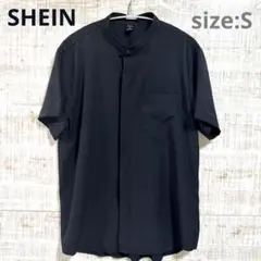 【美品】SHEIN バンドカラー 半袖シャツ ブラック Sサイズ