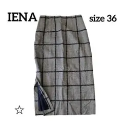 IENAチェック柄 ロングタイトスカート 36