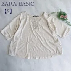 【ZARA BASIC】刺繍トップス シフォントップス 涼しい 透け 花柄 S