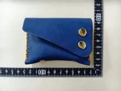 44　青いコインケース　野球グローブレザー