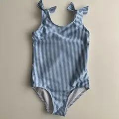 女の子用ワンピース水着 青と白のストライプ