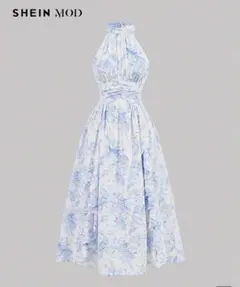 SHEIN　シーイン　ホルターネック　花柄　フリルシフォンワンピース　XS