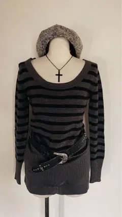 00's y2k 平成ギャル　ラメ　ボーダー　ニット　ダークコア　NANA ピタ