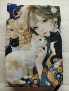 ブックカバー　猫と女の子　オレンジ系⑥