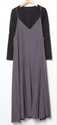 アーバンリサーチサニーレーベルキャミワンピース×リブカットプルオーバー灰黒