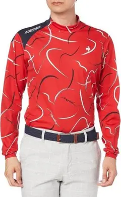 ルコックスポルティフゴルフ モックネック 長袖シャツ 総柄 レッド Lサイズ