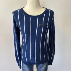 ネイビー ストライプ 長袖セーター S