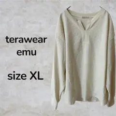 terawear emu 長袖トップス　Vネック　サイズLL ホワイト　古着