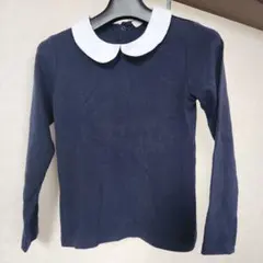 ネイビー 長袖シャツ ホワイト襟付き