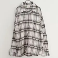チェック柄シャツ 長袖 ベージュ系 淡い XL 大きめ ゆったり コットン混紡