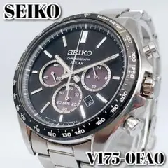 即発送 SEIKO ソーラー クロノグラフ V175 黒文字盤 稼働品