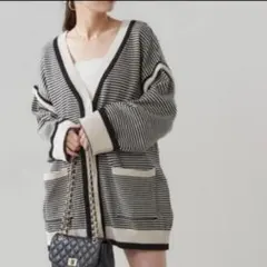 チコ【F】2way袖取り外し配色ボーダー ルーズカーディガン ゆったり