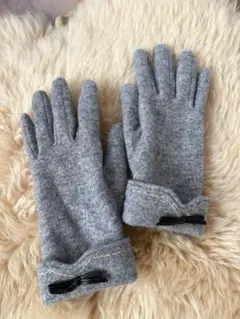 スマホ対応　ウール手袋　グレー　裏フリース