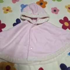 ピンク フリース ベビーポンチョ 耳付き