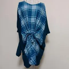 アズノウアズ 異素材 青緑チェック柄リボン結びチュニック Ｆサイズ