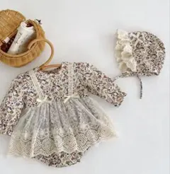 花柄レースワンピースと帽子セット