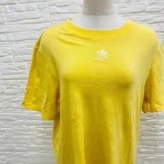 美品 アディダス Tシャツワンピース トレフォイルロゴ 刺繍 イエロー 黄 L