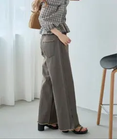 【お値下げ希望額中】Kastaneデニムスリットワイドパンツ グレー 0