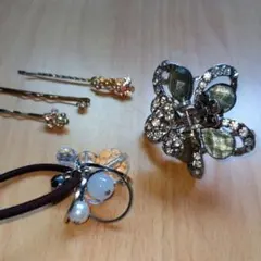 ジルコニア　ヘアクリップ　ヘアピン　ヘアゴム　セット　まとめ売り　キラキラ