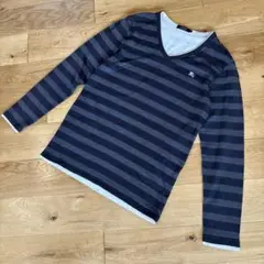 バーバリーブラックレーベル★オシャレなVネック重ね着風ボーダーカットソー★2
