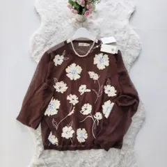 未使用*トリーバーチ　スパンコール花柄刺繍　長袖カットソー　クルーネック　Mのサムネイル