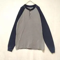 Hanes BEEFY　長袖カットソー　ラグランスリーブ　L　ヘンリーネック