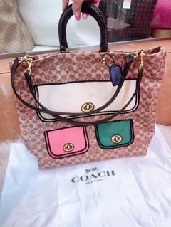 COACH 限定版バッグ、カラフルポケットトートバッグ、