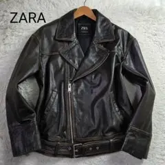 美品 ZARA ダブル ライダースジャケット 水牛革 ヴィンテージ加工 サイズM