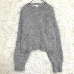 ローズファーム シャギーニット ラメ グレー L ふんわり　モヘア　ゆるニット