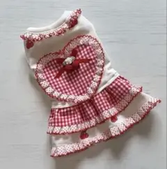 ❤️犬服ハンドメイド❤️ハートエプロン風フリルワンピース